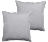Lot de 2 taies d'oreiller percale pur coton 80 fils/cm² Vent du sud - Perle - 65 x 65 + 5 cm Volant plat piqué