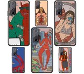 Funda de teléfono negra con diseño de dibujos animados de Polly Nor Art para Samsung Galaxy S22 S21 S20 FE Ultra Pro Lite S10 5G S10E S9 S8 S7 S6 Edge Plus Samsung S7