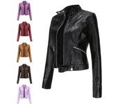 Nueva chaqueta de cuero para mujer, abrigo corto pequeño, popular para primavera y otoño, chaqueta de cuero con cuello alto para mujer, chaqueta de cuero fina para mujer S