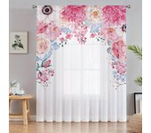Cortinas con patrón botánico, cortinas de gasa con patrón de flores rosas, decoración para sala de estar, dormitorio, oficina, cortinas suaves 2x50W130H(CM)&Rod pocket