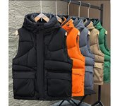 Chaleco de algodón de plumón de otoño e invierno, chaqueta de hombre, tendencia, hombros sin mangas, chaqueta de caballo gruesa, chaleco cálido con capucha para hombre L negro