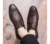 Zapatos formales Brogue, Zapatos de vestir de cuero para hombres, Zapatos planos de moda para hombres, Zapatos Oxford con punta puntiaguda Retro genuina, calzado para hombre 38