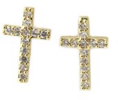 Les Trésors De Lily [N6918] - Pendientes chapados en oro 'Cruz' de oro blanco - 12x7 mm oro