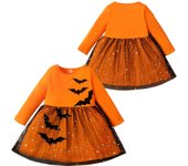 Disfraz de bruja para niña, disfraz de Halloween, disfraz de fiesta de disfraces con estampado de murciélago para niños 18-24 Months naranja