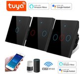 Interruptor de pared inteligente Tuya Smart Life, estándar europeo, WIFI, 1/2/3 entradas, 1 vía, 220V, Panel de vidrio, Interruptor táctil, Control por voz, cambio de trabajo inteligente con Alexa y Google Home 2 Gang blanco