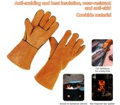 Guantes de soldadura resistentes al calor y al fuego, guantes de cuero duraderos para barbacoas, hornos, estufas de chimenea y más