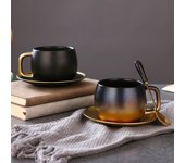 Juego de dos piezas de taza y plato de café con degradado americano, taza de cerámica creativa personalizada, taza de agua, taza de té con flores, taza de leche
