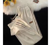 Pantalones deportivos de pana a rayas de otoño para mujer, pantalones de pierna ancha con cordón y cintura alta gruesa de invierno, pantalones rectos combinables coreanos Y2K XXXL negro