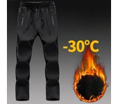 Pantalones de cintura elástica de invierno para hombre, pantalones deportivos impermeables para exteriores, montañismo, pantalones casuales elásticos de terciopelo 6XL negro