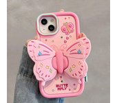 Preciosa funda de teléfono con soporte de mariposa 3D para iPhone 11 12 13 14 15 Pro Max 12 Pro 13 Pro 14 Pro Max funda de silicona suave anticaída iPhone 11 Pro Max azul