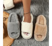 Pantuflas de casa mullidas y acogedoras, zapatos de plataforma con punta abierta y una sola banda, pantuflas de casa cálidas y cómodas 36-37 caqui