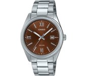 Casio Reloj analógico estándar de cuarzo con esfera marrón y acero inoxidable bañado en iones MTP-1302DD-5AV para hombre marrón