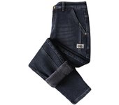 Pantalones vaqueros elásticos de primavera para hombre con pantalones vaqueros de felpa de tubo recto ajustados regulares de felpa para hombre marca de moda 28 negro