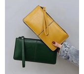 Cartera de Color sólido a la moda, bolso de mano de piel sintética para mujer, Cremallera larga, tarjetero, monedero, bolso para teléfono multicapa 20*2.5*10.5cm amarillo