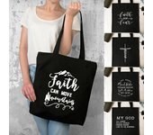 Faith Can Move Mountain-Bolso de compras de lona plegable y reutilizable, bolsa de libros para estudiantes, My God Jesus Faith Over Fear 24*26cm