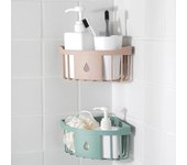 Estante de almacenamiento de esquina de plástico, organizador de cocina, estante para fregadero, soporte para esponja y cepillo, soporte para artículos de tocador de esquina para baño verde