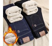 Pantalones vaqueros de terciopelo de lana de invierno para hombre, de vellón grueso, rectos, de cintura media, informales, cómodos, térmicos y rectos 40 negro