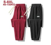 Pantalones de chándal gruesos y cálidos para invierno, pantalones informales con cordón de cintura elástica para hombre, pantalones de lana Polar de marca de talla grande 8xl 8XL negro