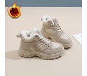 Botines de plataforma gruesa para mujer, botas de nieve antideslizantes de invierno con cordones y forro de piel sintética, zapatos para caminar, zapatillas altas cálidas con forro polar para mujer 35 caqui