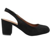 ¿De dónde viene eso de los zapatos de tacón de bloque ancho Edith PU con tirantes en la espalda para mujer/señoras? 6 UK Wide negro