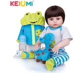 Muñeca Bebe de 49cm, niño pequeño Reborn, juguete de baño para niño guapo, muñeca de silicona suave de cuerpo completo para niños, regalo de cumpleaños 19 inch marrón