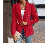 YYFS Abrigos de cuello POLO de manga larga con estampado de colores sólidos para otoño e invierno a la moda para mujer S negro