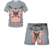 Conjunto de 2 piezas de camiseta y pantalones cortos con estampado 3D para adultos, serie europea y americana, para playa, verano, para hombre y mujer S