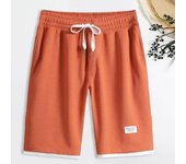 Pantalones cortos casuales para hombre, con cintura elástica y cordón, diseño de estilo ajustable de dos piezas, con textura de gofre L blanco