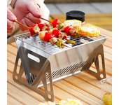 Parrilla de barbacoa plegable de acero inoxidable para acampar al aire libre, estufa de leña para acampar, parrilla de carbón, equipo de barbacoa para acampar