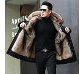 Abrigo de piel sintética de una pieza para hombre de Parker, abrigo de piel cálido de invierno, abrigo de piel sintética de visón de longitud media XXXXXL