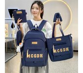 Conjunto de mochila de cinco piezas, mochila de gran capacidad, mochila escolar con letras para estudiantes de quinto y sexto grado negro