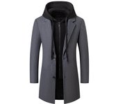 Abrigo de lana grueso de negocios para hombre de otoño e invierno, con capucha extraíble de moda, abrigo para hombre M negro