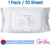 MISSHA Toallitas con aceite limpiador Super Aqua Ultra Hyalon (1 paquete/70 hojas) Tamaño gigante 1pc + Sample Gifts