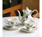 Juego de taza de café de cerámica con plato, juego de taza de té de la tarde con diseño floral europeo, juego de tetera de lujo de porcelana vintage, decoración del hogar