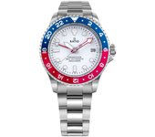 Reloj automático para hombre Ratio FreeDiver GMT Series con esfera blanca, acero inoxidable y zafiro, bisel Pepsi azul y rojo, RTF061 200M blanco