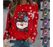 Sudadera de manga larga con cuello redondo para mujer, camisa roja con estampado de muñeco de nieve, suéteres para mujer, blusa con capucha bonita para adolescentes y niñas de Navidad S