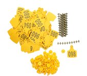 100 etiquetas de oreja para ganado vacuno con números, suministros para tarjetas de identificación de animales de granja, color amarillo amarillo