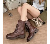 Botas de media pantorrilla para mujer, botines de moto con plataforma y cordones y tacón grueso, estilo retro, para otoño e invierno 35