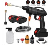 Pistola de lavado de coches recargable, lavadora a presión inalámbrica, pistola de agua eléctrica, fabricante de espuma con 2 baterías EU negro