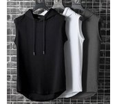 Ropa de verano de talla grande para hombre, camisetas sin mangas, sudadera, camisetas sin mangas, chaleco con capucha, camiseta de entrenamiento para hombre, camiseta de entrenamiento, chaleco de Hip Hop M blanco