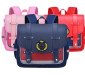 Mochilas escolares impermeables de PU para niños y niñas, mochilas escolares ortopédicas, mochila escolar para niños de primaria 34*30*17cm rojo