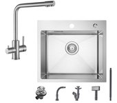 FREGADERO DE COCINA 50x45cm para colocar en acero inoxidable cepillado + mezclador depurador
