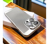 Funda de parachoques de malla con disipación de calor de lujo para iPhone 16, 15, 14 Plus, 13, 12, 11 Pro Max, protector de lente, funda de teléfono a prueba de golpes For iPhone 15 Pro Max negro
