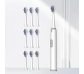 Cepillo de dientes eléctrico para adultos, cerdas suaves, resistente al agua IPX7, cabezal de cepillo reemplazable, envío de 10 cabezales de cepillo (sin batería)-A1 blanco