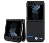 Funda de piel de carbono BMW para Samsung Galaxy Z Flip 5, color negro