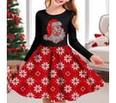 Vestido informal de manga larga con cuello redondo y estampado de muñeco de nieve de diamante rojo 3D para niña de primavera, vestido de princesa para niño para Navidad 80 negro