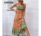 Vestido de verano para mujer, moda étnica, sin mangas, vestido halter, vestidos largos S