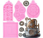 Molde de silicona de resina para máquina de vapor, engranaje, corredor, brújula, moldes de encaje mecánico, moldes para hacer tartas, chocolate, caramelos, arcilla, fondant blanco