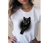 Camiseta estampada de moda con gato en 3D, encantadora tendencia, ropa bonita para mujer, ropa de manga corta, camisetas de verano, camisetas gráficas para mujer S