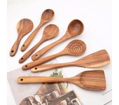Jankng utensilios de cocina de madera, juego de utensilios de cocina, pala de madera antiadherente, cuchara, colador, vajilla de cocina, herramienta, utensilios de cocina para el hogar 3pcs